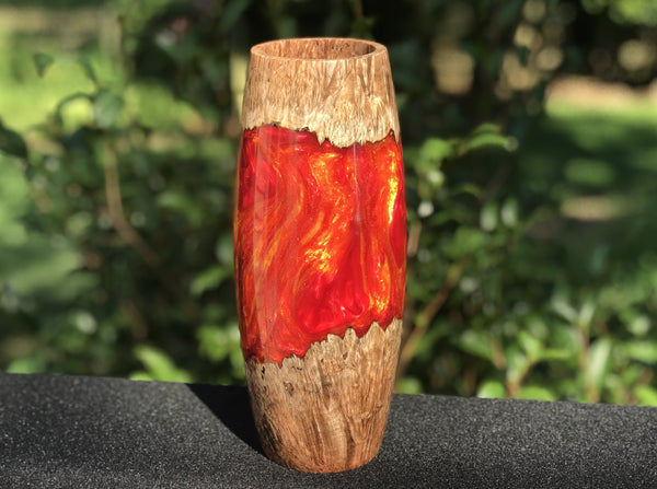 Maple Burl and Resin Vase (Red and Orange)
