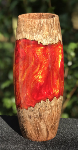 Maple Burl and Resin Vase (Red and Orange)